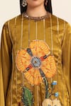 Shop_Ruhr India_Yellow Satin, Chiffon Embroidery, Sequins Round Neck Avnii Hand Kurta Set 