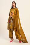 Buy_Ruhr India_Yellow Satin, Chiffon Embroidery, Sequins Round Neck Avnii Hand Kurta Set _at_Aza_Fashions