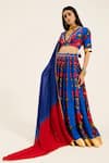 Buy_Ruhr India_Blue Silk Embroidery, Sequins V-neck Naomi Hand Lehenga Set _at_Aza_Fashions