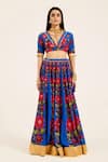 Shop_Ruhr India_Blue Silk Embroidery, Sequins V-neck Naomi Hand Lehenga Set _at_Aza_Fashions