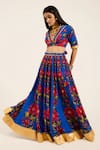 Ruhr India_Blue Silk Embroidery, Sequins V-neck Naomi Hand Lehenga Set _at_Aza_Fashions