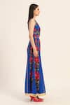 Ruhr India_Blue Silk Embroidery V-neck Naomi Jumpsuit _Online_at_Aza_Fashions