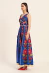 Buy_Ruhr India_Blue Silk Embroidery V-neck Naomi Jumpsuit _Online_at_Aza_Fashions