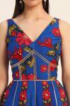 Ruhr India_Blue Silk Embroidery V-neck Naomi Jumpsuit _at_Aza_Fashions
