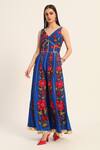 Buy_Ruhr India_Blue Silk Embroidery V-neck Naomi Jumpsuit 