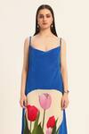 Shop_Ruhr India_Blue Crepe Scoop Neck Ink Floral Print Dress _Online_at_Aza_Fashions