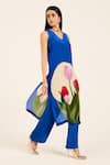 Ruhr India_Blue Crepe V-neck Ink Laleh Kurta Set _Online_at_Aza_Fashions