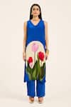 Buy_Ruhr India_Blue Crepe V-neck Ink Laleh Kurta Set _Online_at_Aza_Fashions