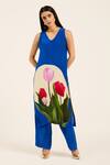 Buy_Ruhr India_Blue Crepe V-neck Ink Laleh Kurta Set _at_Aza_Fashions