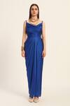 Shop_Ruhr India_Blue Satin Cowl Neck Ink Samyra Dress _Online_at_Aza_Fashions