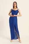 Buy_Ruhr India_Blue Satin Cowl Neck Ink Samyra Dress _at_Aza_Fashions