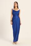 Shop_Ruhr India_Blue Satin Cowl Neck Ink Samyra Dress _at_Aza_Fashions
