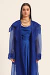 Ruhr India_Blue Organza Embroidery Round Neck Ink Designer Hand Jacket _Online_at_Aza_Fashions