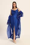 Buy_Ruhr India_Blue Organza Embroidery Round Neck Ink Designer Hand Jacket _Online_at_Aza_Fashions
