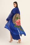 Ruhr India_Blue Organza Embroidery Round Neck Ink Designer Hand Jacket _at_Aza_Fashions