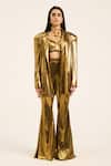 Ruhr India_Gold Lycra Scoop Neck Miyu Blazer Set _Online_at_Aza_Fashions