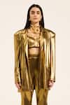 Ruhr India_Gold Lycra Scoop Neck Miyu Blazer Set _at_Aza_Fashions