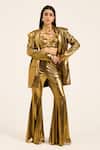 Buy_Ruhr India_Gold Lycra Scoop Neck Miyu Blazer Set 