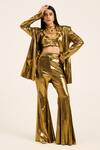 Buy_Ruhr India_Gold Lycra Scoop Neck Miyu Blazer Set _at_Aza_Fashions