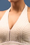 Buy_Samyukta Singhania_White Silk Pearls, Beads Halter Neck Padded Embroidered Blouse _Online_at_Aza_Fashions