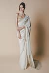 Shop_Masaba_Ivory Georgette, Tissue Embroidery, Beads Sweetheart Saree With Corset Blouse _at_Aza_Fashions
