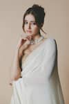 Buy_Masaba_Ivory Georgette, Tissue Embroidery, Beads Sweetheart Saree With Corset Blouse _Online_at_Aza_Fashions