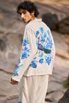 Dash And Dot_Beige Viscose, Linen Embroidery Designer White And Blue Shirt Pant Set _Online_at_Aza_Fashions