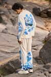 Shop_Dash And Dot_Beige Viscose, Linen Embroidery Designer White And Blue Shirt Pant Set _Online_at_Aza_Fashions