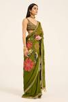 Buy_Ruhr India_Green Organza Embroidery Round Neck Padmini Hand Saree Set _Online_at_Aza_Fashions