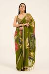 Buy_Ruhr India_Green Organza Embroidery Round Neck Padmini Hand Saree Set _at_Aza_Fashions