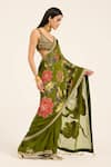 Buy_Ruhr India_Green Organza Embroidery Round Neck Padmini Hand Saree Set 