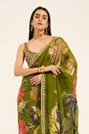 Shop_Ruhr India_Green Organza Embroidery Round Neck Padmini Hand Saree Set 