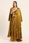 Ruhr India_Yellow Satin, Chiffon Embroidery Round Neck Designer Akshara Saree Set _Online_at_Aza_Fashions
