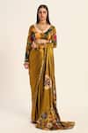 Ruhr India_Yellow Satin, Chiffon Embroidery Round Neck Designer Akshara Saree Set _at_Aza_Fashions