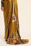 Buy_Ruhr India_Yellow Satin, Chiffon Embroidery Round Neck Designer Akshara Saree Set 
