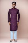 Buy_Arihant Rai Sinha_Purple Cotton, Silk Sequins Geometric Embroidered Kurta Set _Online_at_Aza_Fashions