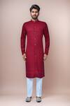 Shop_Samyukta Singhania_Maroon Georgette, Silk Embroidery Full Sleeve Straight Kurta Set _Online_at_Aza_Fashions