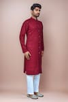 Samyukta Singhania_Maroon Georgette, Silk Embroidery Full Sleeve Straight Kurta Set _at_Aza_Fashions
