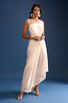 Shop_Tarun Tahiliani_Ivory Beads Placement Embroidered Draped Dress _at_Aza_Fashions