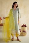 Buy_172 Threads_Green Muslin, Modal, Satin, Organza Embroidery Pistachio Kurta Set With Dupatta 
