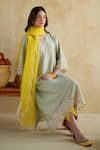 Shop_172 Threads_Green Muslin, Modal, Satin, Organza Embroidery Pistachio Kurta Set With Dupatta 