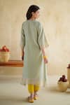 Shop_172 Threads_Green Muslin, Cotton, Modal, Satin Embroidery V-neck Pistachio Kurta Palazzo Set _at_Aza_Fashions