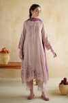 Buy_172 Threads_Lilac Muslin, Cotton, Organza Embroidery Dusty Rose Kurta Set With Dupatta _at_Aza_Fashions