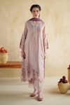 172 Threads_Lilac Muslin, Cotton, Organza Embroidery Dusty Rose Kurta Set With Dupatta _Online_at_Aza_Fashions