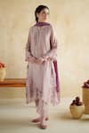 172 Threads_Lilac Muslin, Cotton, Organza Embroidery Dusty Rose Kurta Set With Dupatta _at_Aza_Fashions