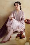 Shop_172 Threads_Lilac Muslin, Cotton, Organza Embroidery Dusty Rose Kurta Set With Dupatta _Online
