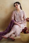 172 Threads_Lilac Muslin, Cotton, Organza Embroidery Dusty Rose Kurta Set With Dupatta 