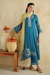 Buy_172 Threads_Green Muslin, Cotton, Organza Embroidery Round Neelbari Kurta Set With Dupatta _at_Aza_Fashions