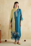 Shop_172 Threads_Green Muslin, Cotton, Organza Embroidery Round Neelbari Kurta Set With Dupatta _Online_at_Aza_Fashions