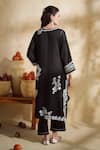 Shop_172 Threads_Black Muslin, Cotton, Organza Embroidery Split V-neck Kurta Set With Dupatta _at_Aza_Fashions